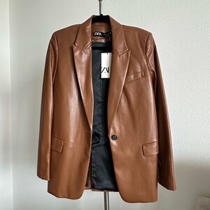 Zara Brown Faux Leather Blazer